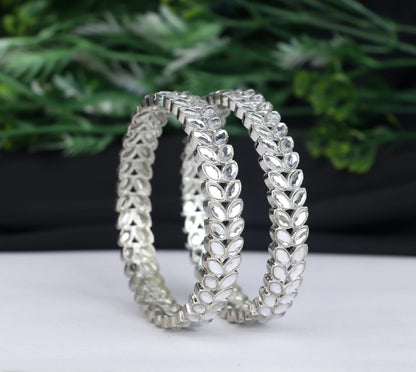 Traditional Mirror Work Metal Kada for Women (Pack Of 2)