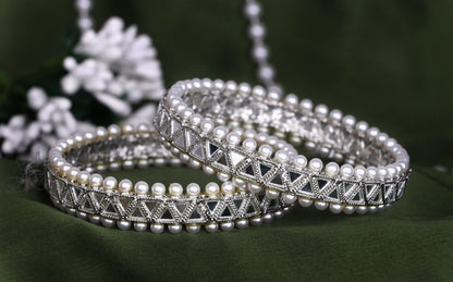 Pearl Studded Metal Kada for Women (Pack Of  2)