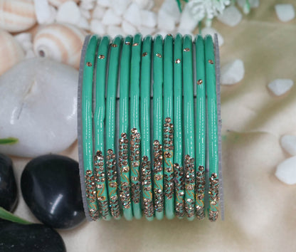 Traditional Glass Bangles with Zircon Beads Studded for Women & Girls (Pack of 12 bangles)