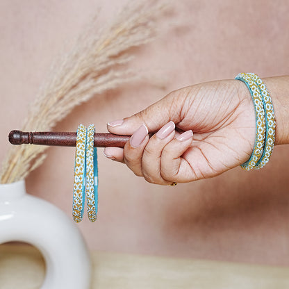 Golden Ball Studded Handcrafted Glass Kada Bangles for Women & Girls (Pack of 4 Kada)