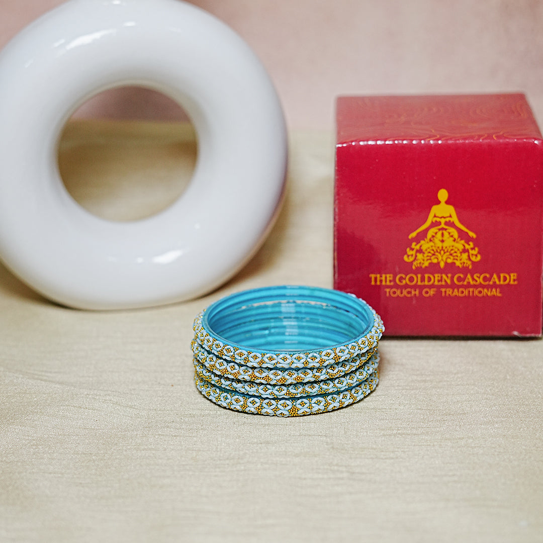 Golden Ball Studded Handcrafted Glass Kada Bangles for Women & Girls (Pack of 4 Kada)