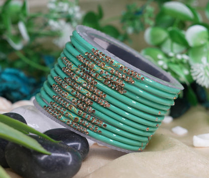 Traditional Glass Bangles with Zircon Beads Studded for Women & Girls (Pack of 12 bangles)