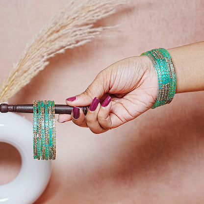 Traditional Glass Bangle with Golden Balls & Beads Studded for Women & Girls (Pack of 12 Bangles)
