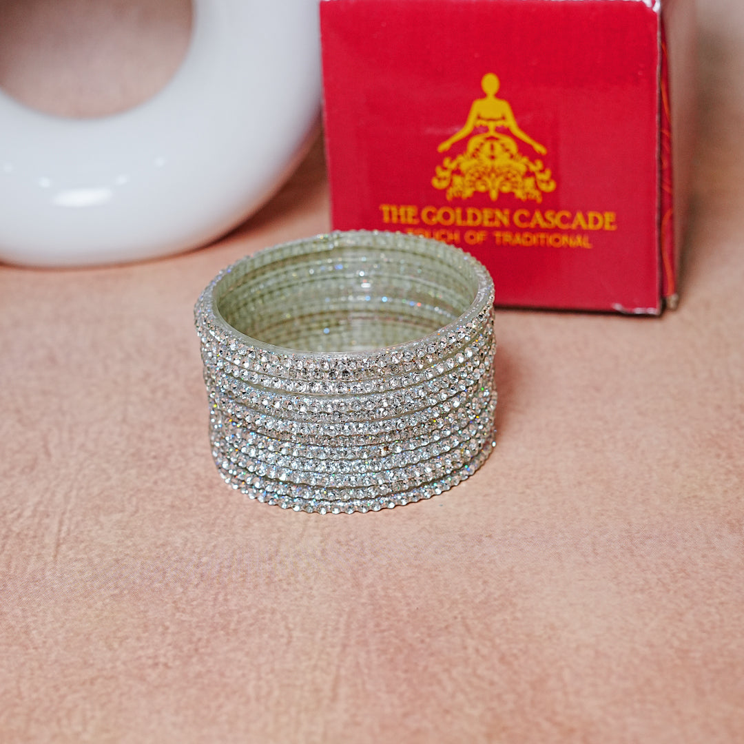 Glass Bangle with Beads Work for Women and Girls (Pack of 12 Bangles)