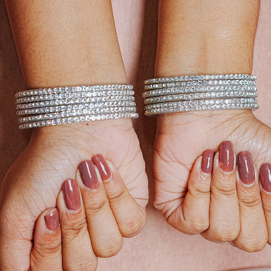 Glass Bangle with Beads Work for Women and Girls (Pack of 12 Bangles)