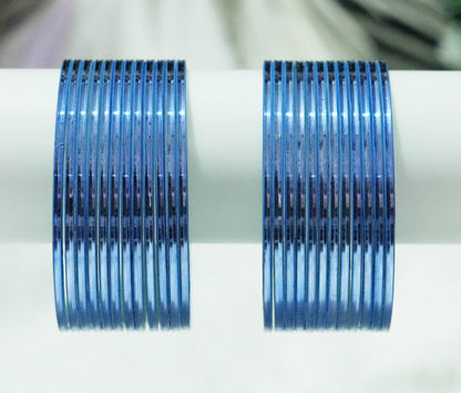 Sky Blue Color Glossy Metal Bangle for Women & Girls (Pack of 24)