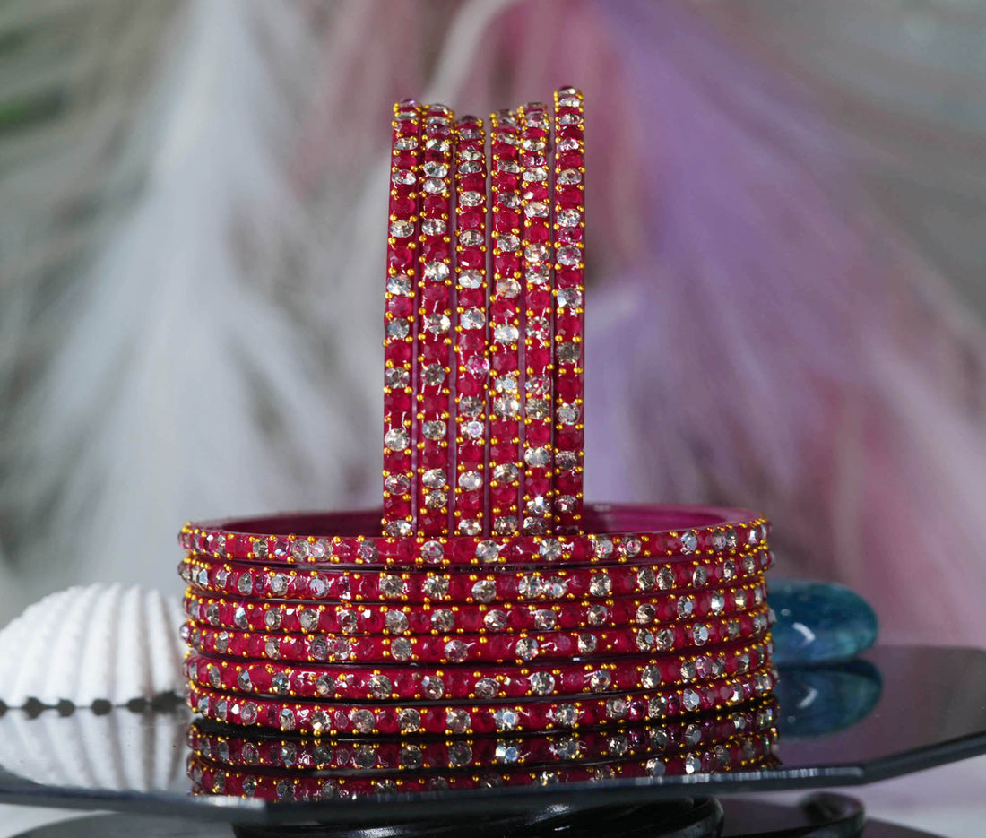 Glass Bangles with Beads Studded for Women & Girls (Pack 12)