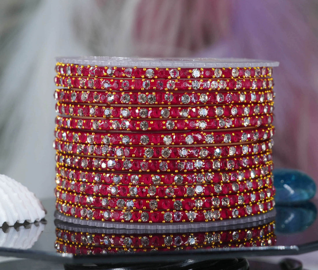 Glass Bangles with Beads Studded for Women & Girls (Pack 12)
