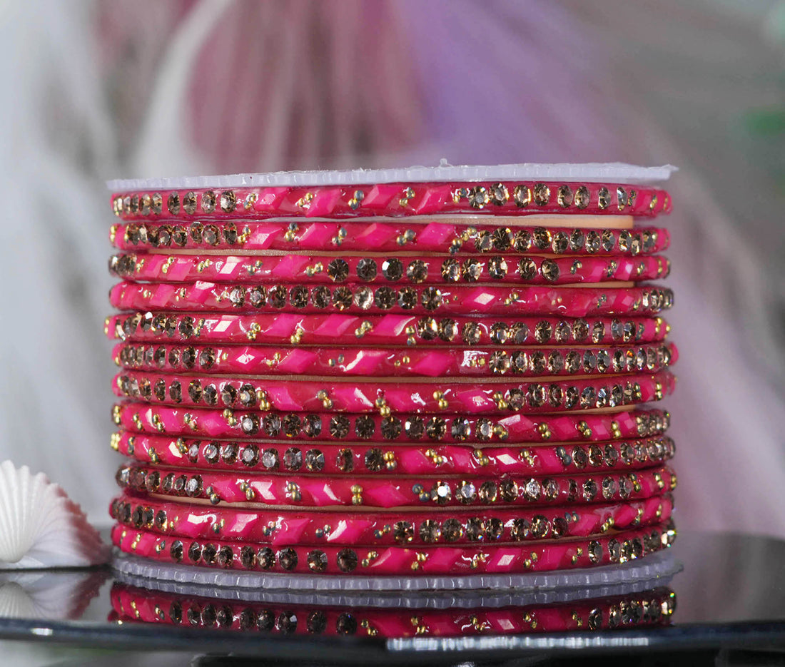 Glass Bangles with Gold Pearl Beads Studded for Women & Girls (Pack 12)