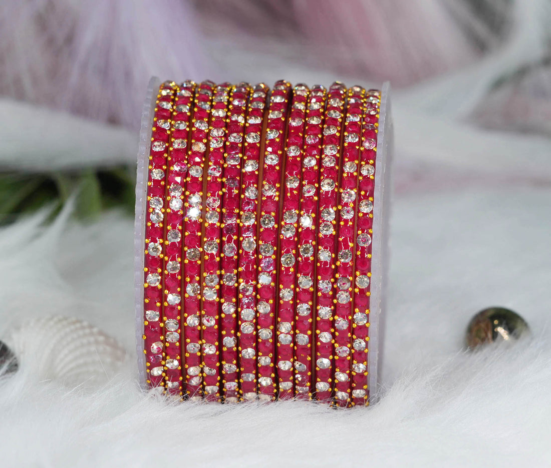 Glass Bangles with Beads Studded for Women & Girls (Pack 12)