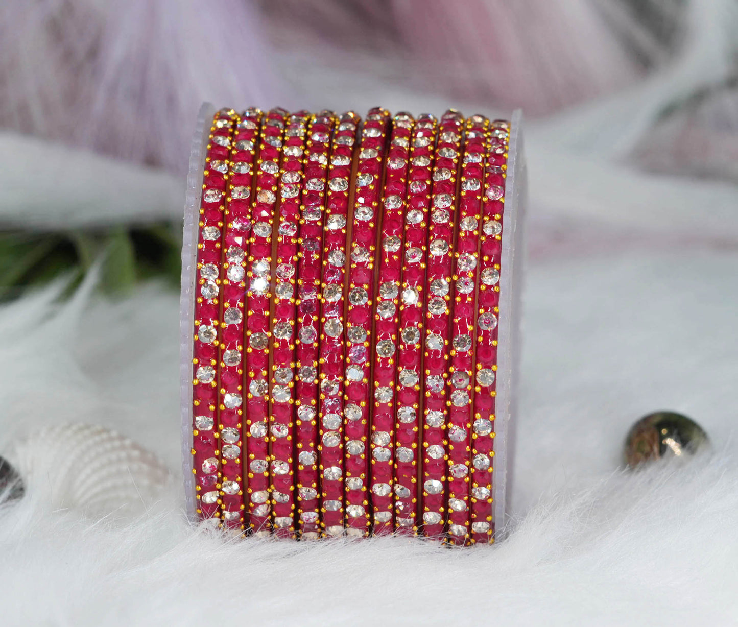 Glass Bangle with Beads Studded for Women & Girls (Pack 12 Bangles)
