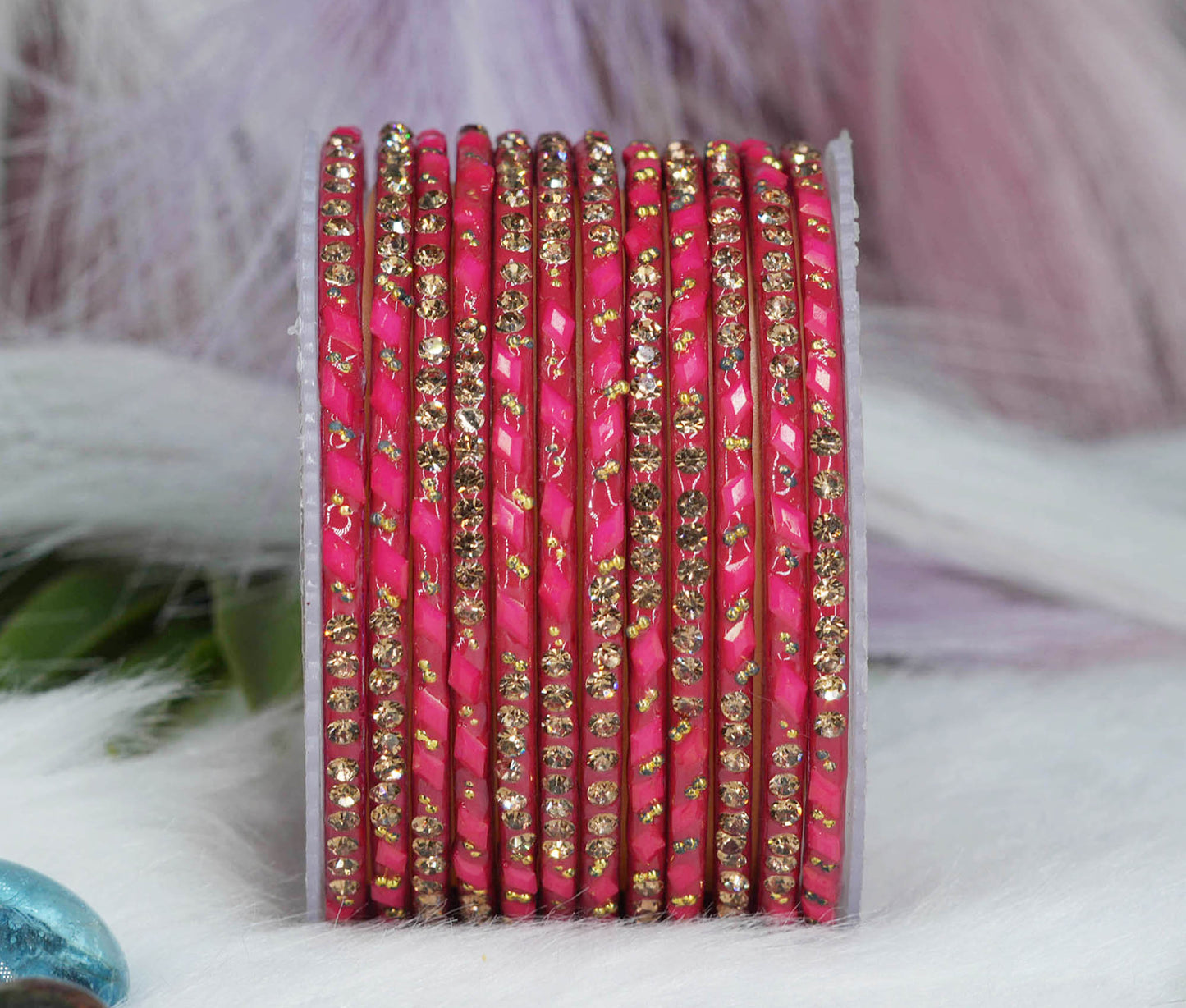 Glass Bangles with Gold Pearl Beads Studded for Women & Girls (Pack 12 Bangles)