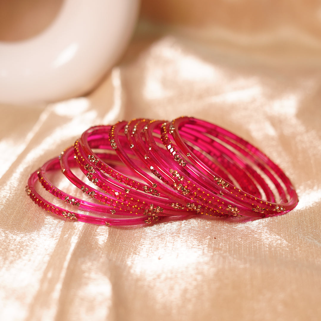 Stylish Traditional Glass Bangle with Beads Studded for Women & Girls (Pack of 12 Bangles)