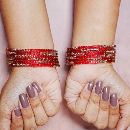 Traditional Glass Bangle with Golden Balls & Beads Studded for Women & Girls (Pack of 12 Bangles)