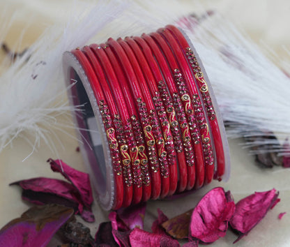 Traditional Glass Bangles with Zircon Beads Studded for Women & Girls (Pack of 12 bangles)