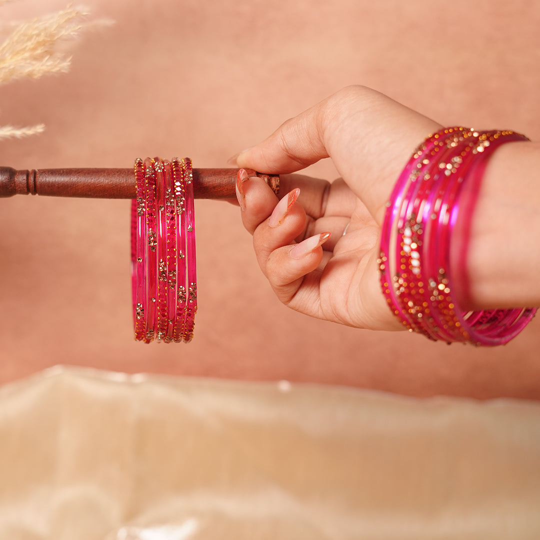Stylish Traditional Glass Bangle with Beads Studded for Women & Girls (Pack of 12 Bangles)