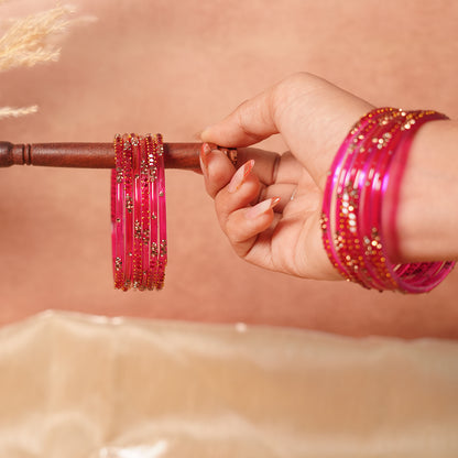 Stylish Traditional Glass Bangle with Beads Studded for Women & Girls (Pack of 12 Bangles)