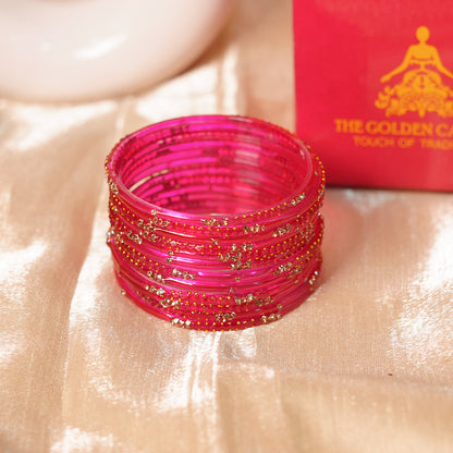Stylish Traditional Glass Bangle with Beads Studded for Women & Girls (Pack of 12 Bangles)