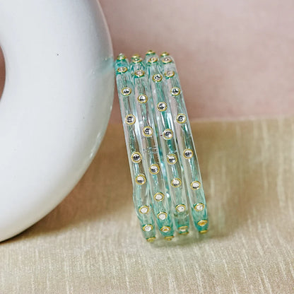 Fancy Glass Kada Bangles with Kundan Work and Smooth Finish for Women & Girls (Pack of 4)