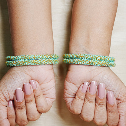 Golden Ball Studded Handcrafted Glass Kada Bangles for Women & Girls (Pack of 4 Kada)