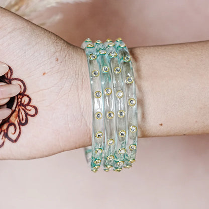 Fancy Glass Kada Bangles with Kundan Work and Smooth Finish for Women & Girls (Pack of 4)