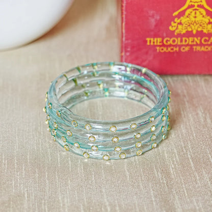 Fancy Glass Kada Bangles with Kundan Work and Smooth Finish for Women & Girls (Pack of 4)