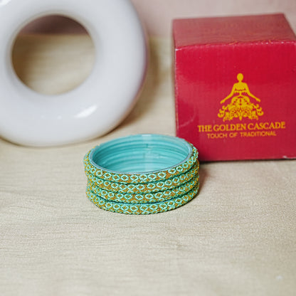 Golden Ball Studded Handcrafted Glass Kada Bangles for Women & Girls (Pack of 4 Kada)