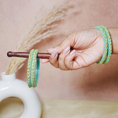 Golden Ball Studded Handcrafted Glass Kada Bangles for Women & Girls (Pack of 4 Kada)