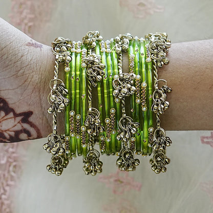 Traditional Ghughru Style Glass Bangles Set for Women (Both Hand)