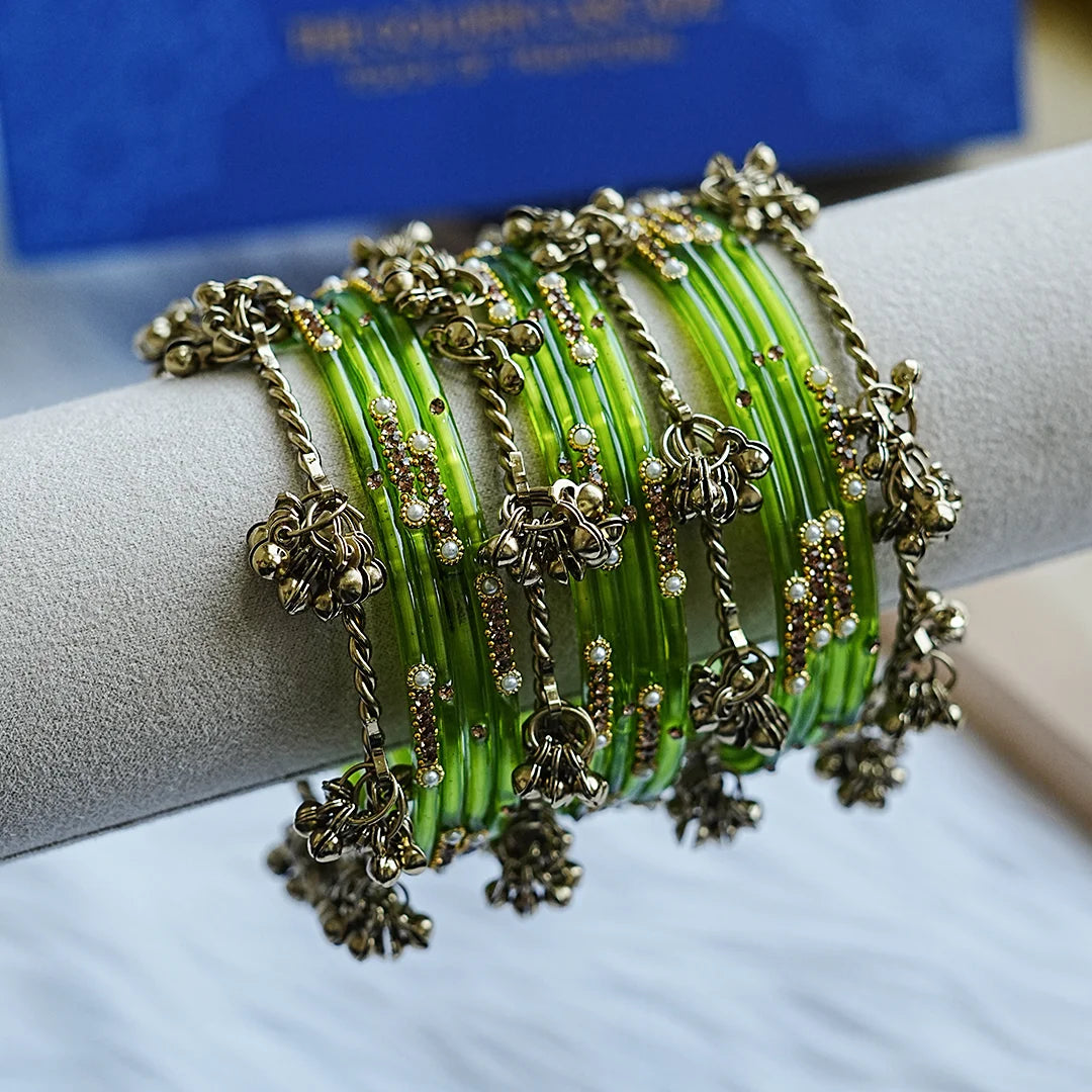 Traditional Ghughru Style Glass Bangles Set for Women (Both Hand)