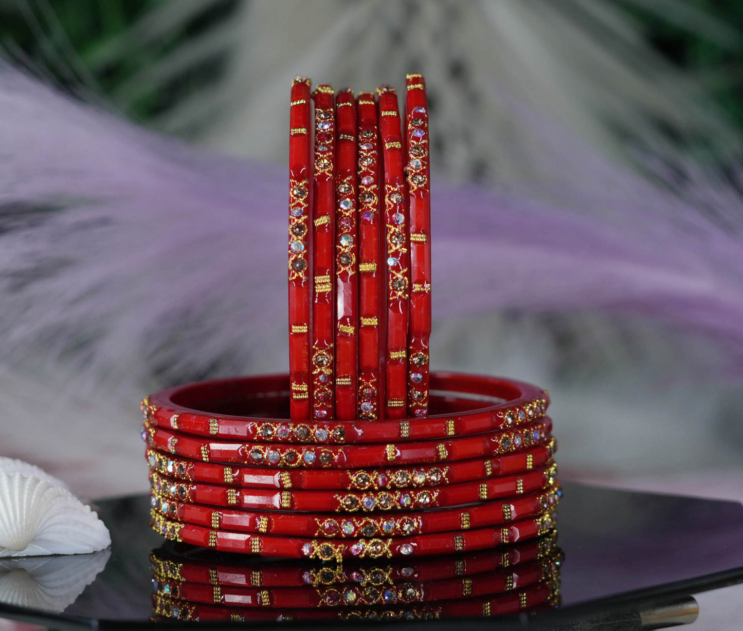 Zircon Gemstone Studded Glass Bangles for Women & Girls (Pack of 12 Bangles)