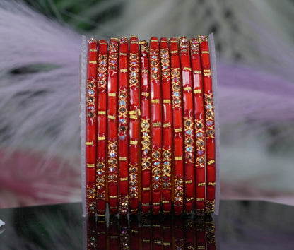 Zircon Gemstone Studded Glass Bangles for Women & Girls (Pack of 12 Bangles)