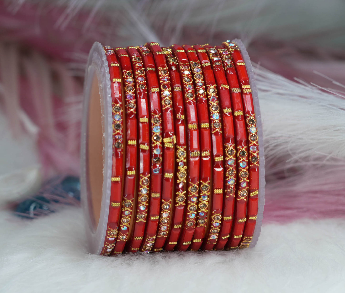 Zircon Gemstone Studded Glass Bangles for Women & Girls (Pack of 12 Bangles)