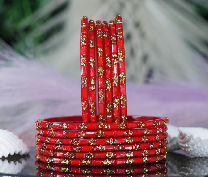 Multiple Color Glass Bangles with Beads Studded for Women & Girls (Pack of 12)