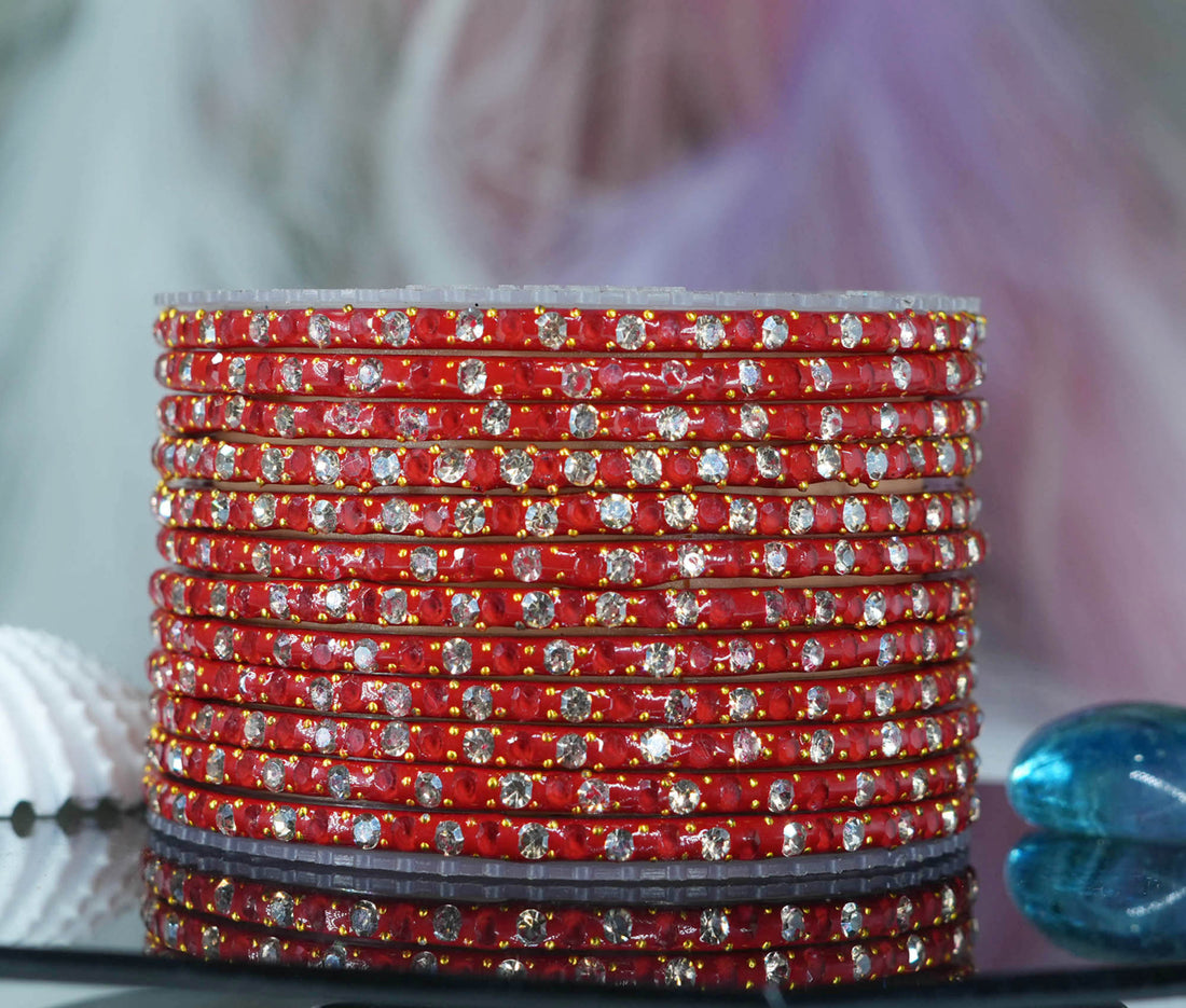 Glass Bangles with Beads Studded for Women & Girls (Pack 12)