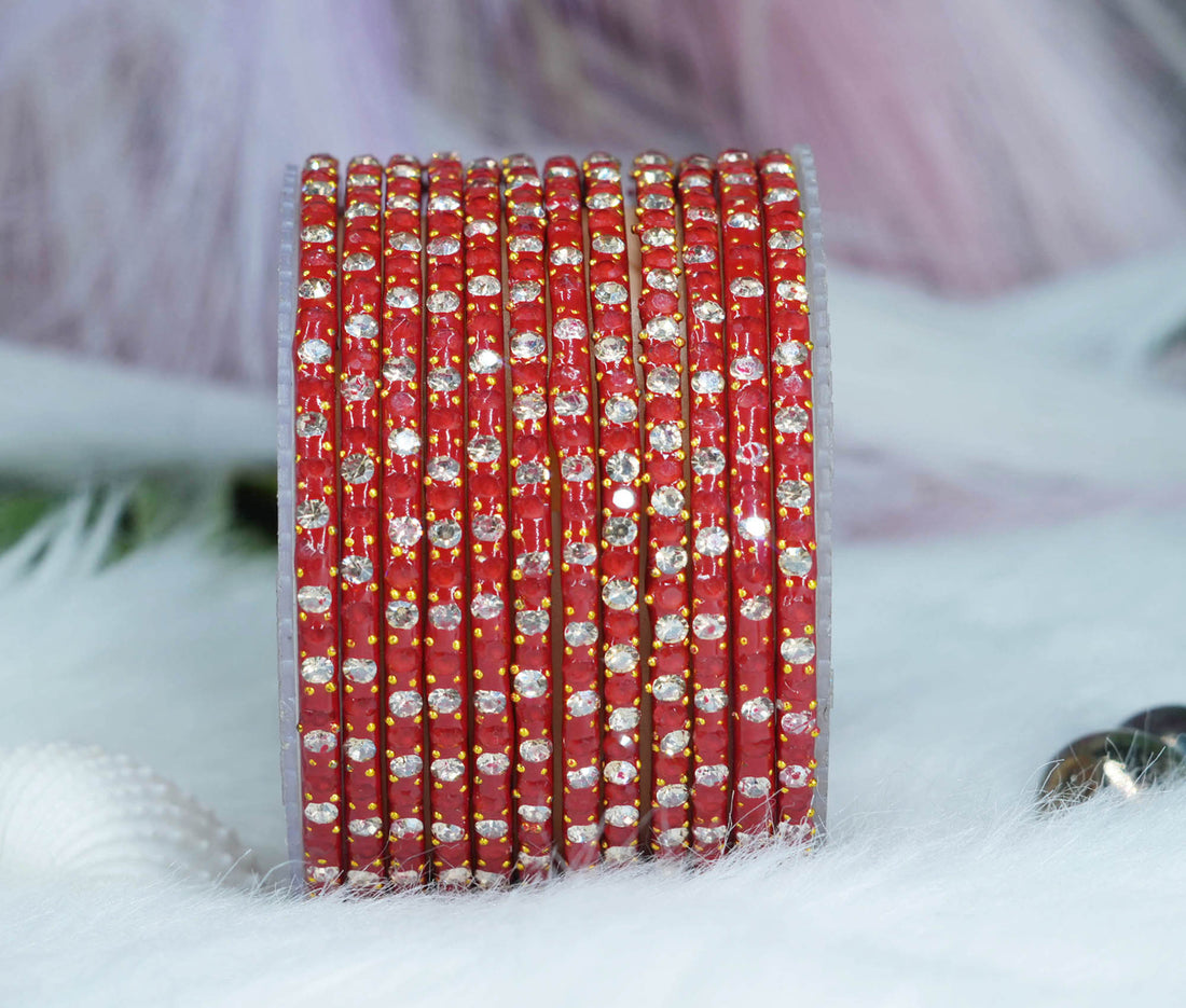 Glass Bangles with Beads Studded for Women & Girls (Pack 12)