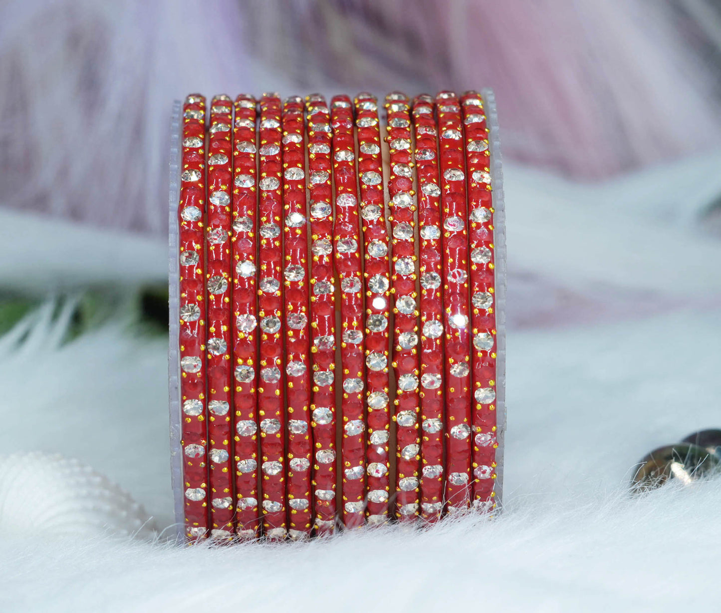 Glass Bangle with Beads Studded for Women & Girls (Pack 12 Bangles)