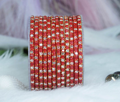 Glass Bangle with Beads Studded for Women & Girls (Pack 12 Bangles)