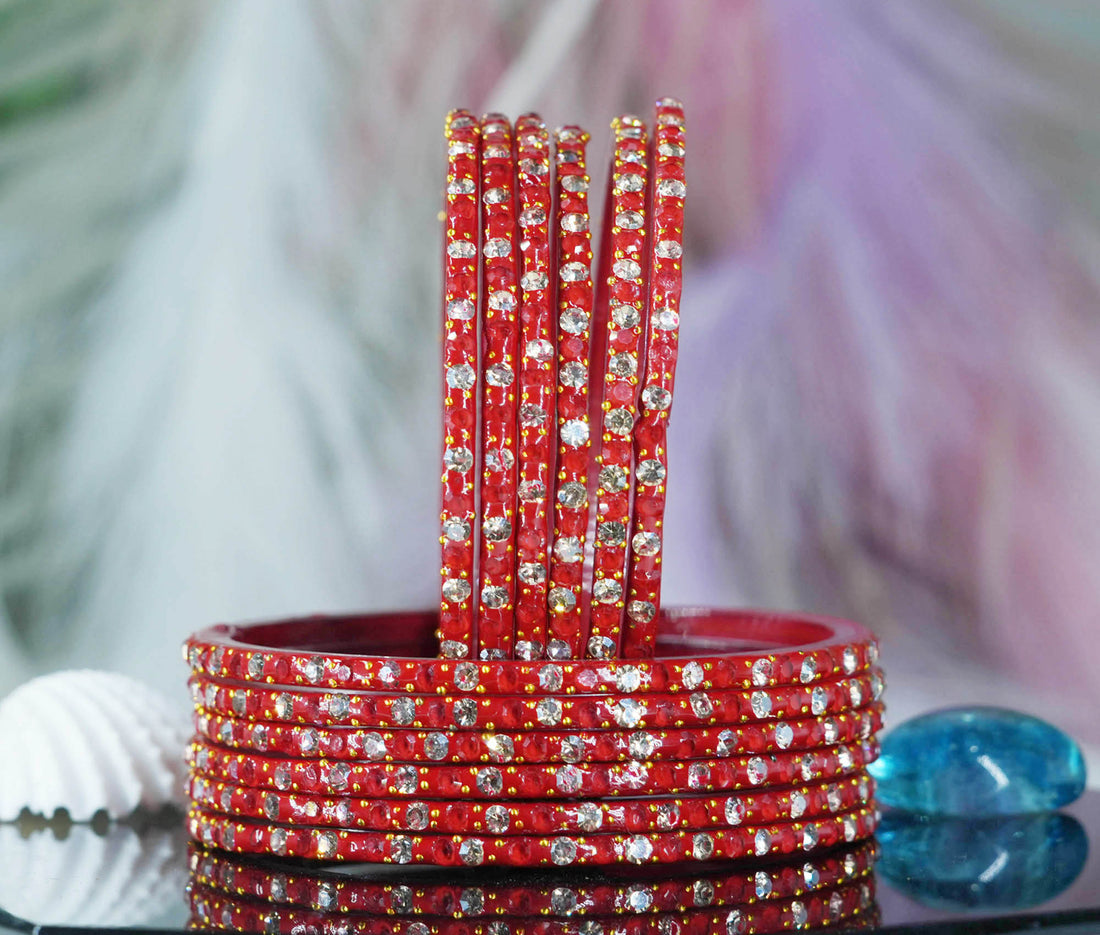 Glass Bangles with Beads Studded for Women & Girls (Pack 12)