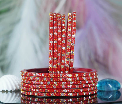 Glass Bangle with Beads Studded for Women & Girls (Pack 12 Bangles)