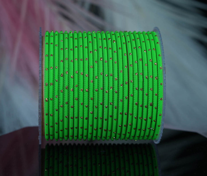 Parrot Green Dot Design Matte Finish Metal Bangle for Women & Girls (Pack of 24)