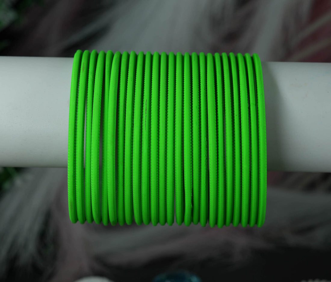 Parrot Green Color Plain Matte Metal Bangles for Women & Girls (Pack of 24)