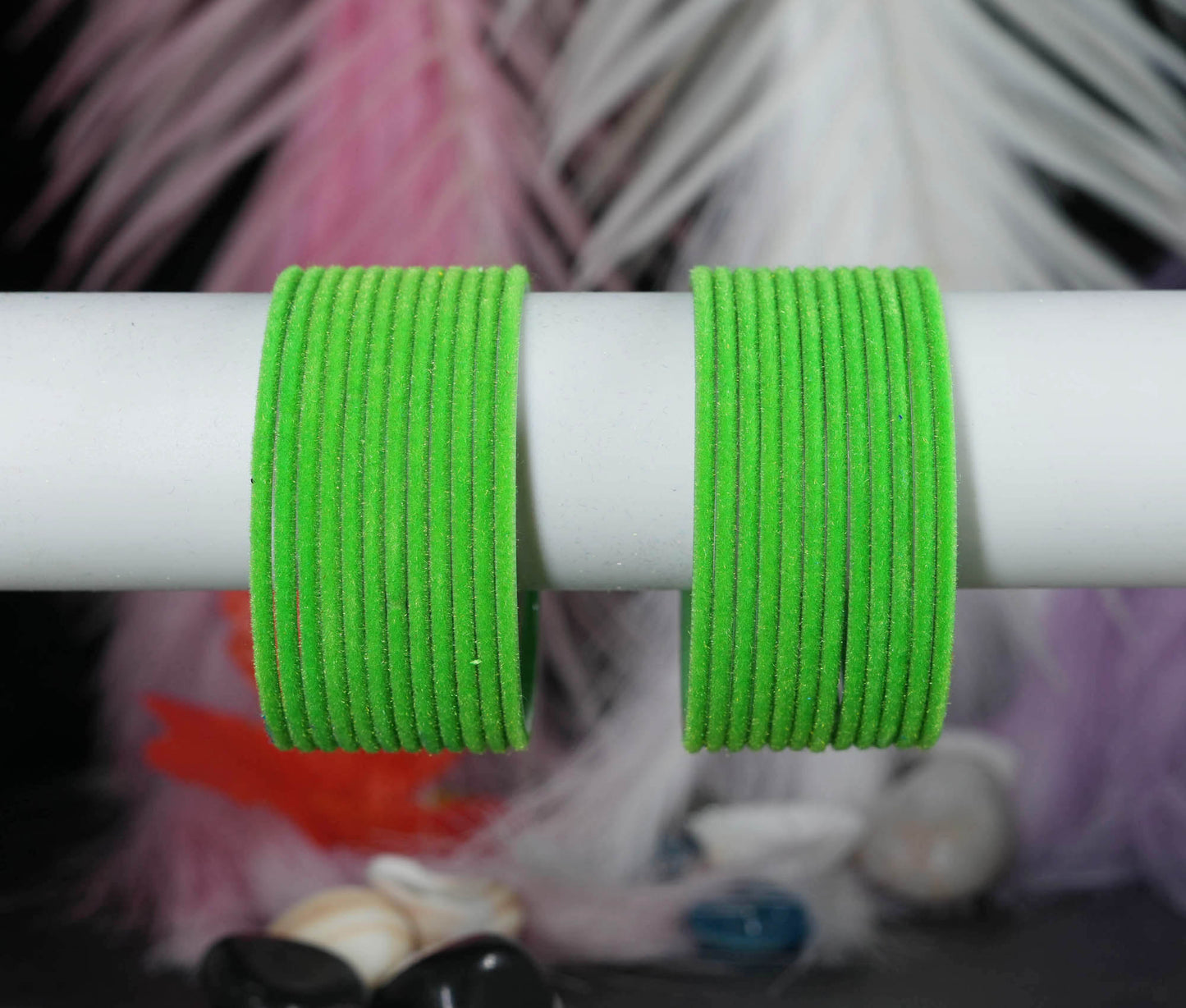 Parrot Green Velvet Metal Bangles for Women & Girls (Pack of 24)