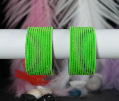 Parrot Green Velvet Metal Bangles for Women & Girls (Pack of 24)