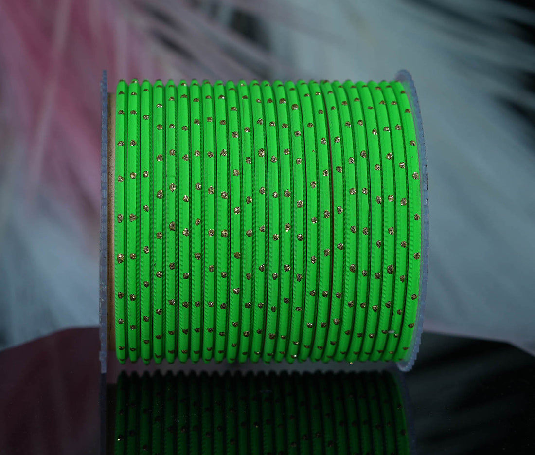 Parrot Green Dot Design Matte Finish Metal Bangle for Women & Girls (Pack of 24)