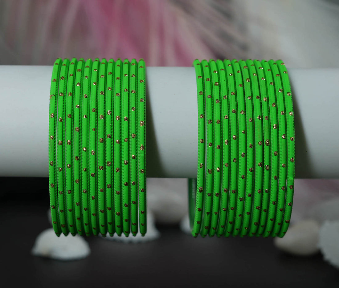 Parrot Green Dot Design Matte Finish Metal Bangle for Women & Girls (Pack of 24)