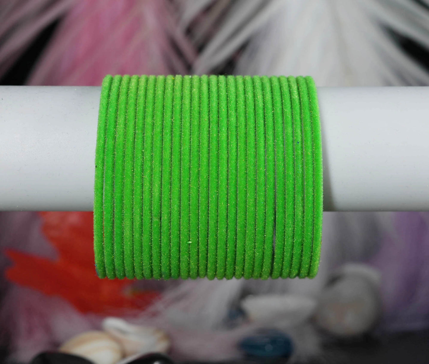 Parrot Green Velvet Metal Bangles for Women & Girls (Pack of 24)
