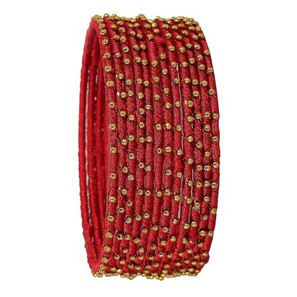 Traditional red glass bangles with golden bead design – Indian ethnic jewelry for women