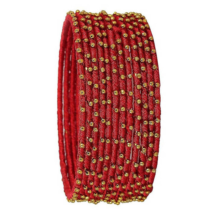 Traditional red glass bangles with golden bead design – Indian ethnic jewelry for women