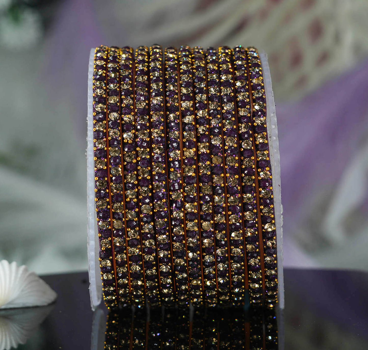 Glass Bangles with Beads Studded for Women & Girls | Multiple Color Chudiyan (Pack of 12 Bangles)